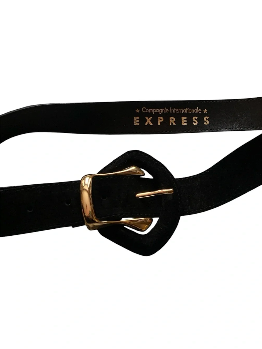 Express Suede Art Deco Black and Gold Waist Belt Made In Italy Medium
